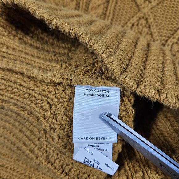 LL Bean Signature Sweater Womens Small Cable Knit Fisherman Tunic V-Neck Mustard - Picture 5 of 11